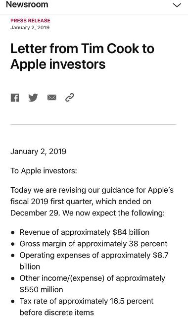 苹果下调2019财年第一财季营收指引